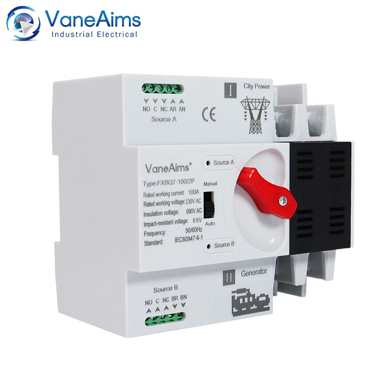 Imagem -04 - Interruptor de Transferência Automática Dual Power Selector Switches Gerador de Energia Ininterrupta Solar Fotovoltaica Trilho Din Ats 2p 63a 100a