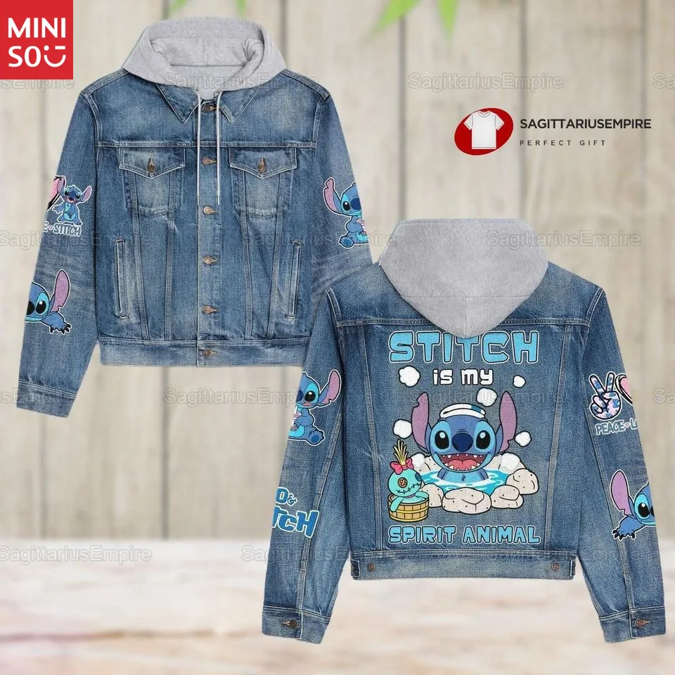 DisneyUnisex Chaqueta vaquera de gran tamaño, ropa informal estilo Hip Hop, abrigo Vintage lavado con estampado de dibujos animados para hombres y mujeres