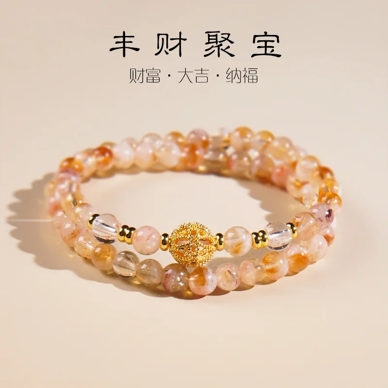 

Natural Yellow Pagoda Women, National Style Hand Jewelry, Double Circle Stacked Beaded Bracelet 6Mm