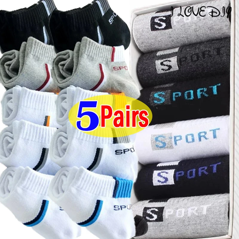 

5Pairs Cotton Sock for Men Sport Breathable Soft Fashion Sneakers High Elastic Middle Tube Stocking Towel Sox Summer Running