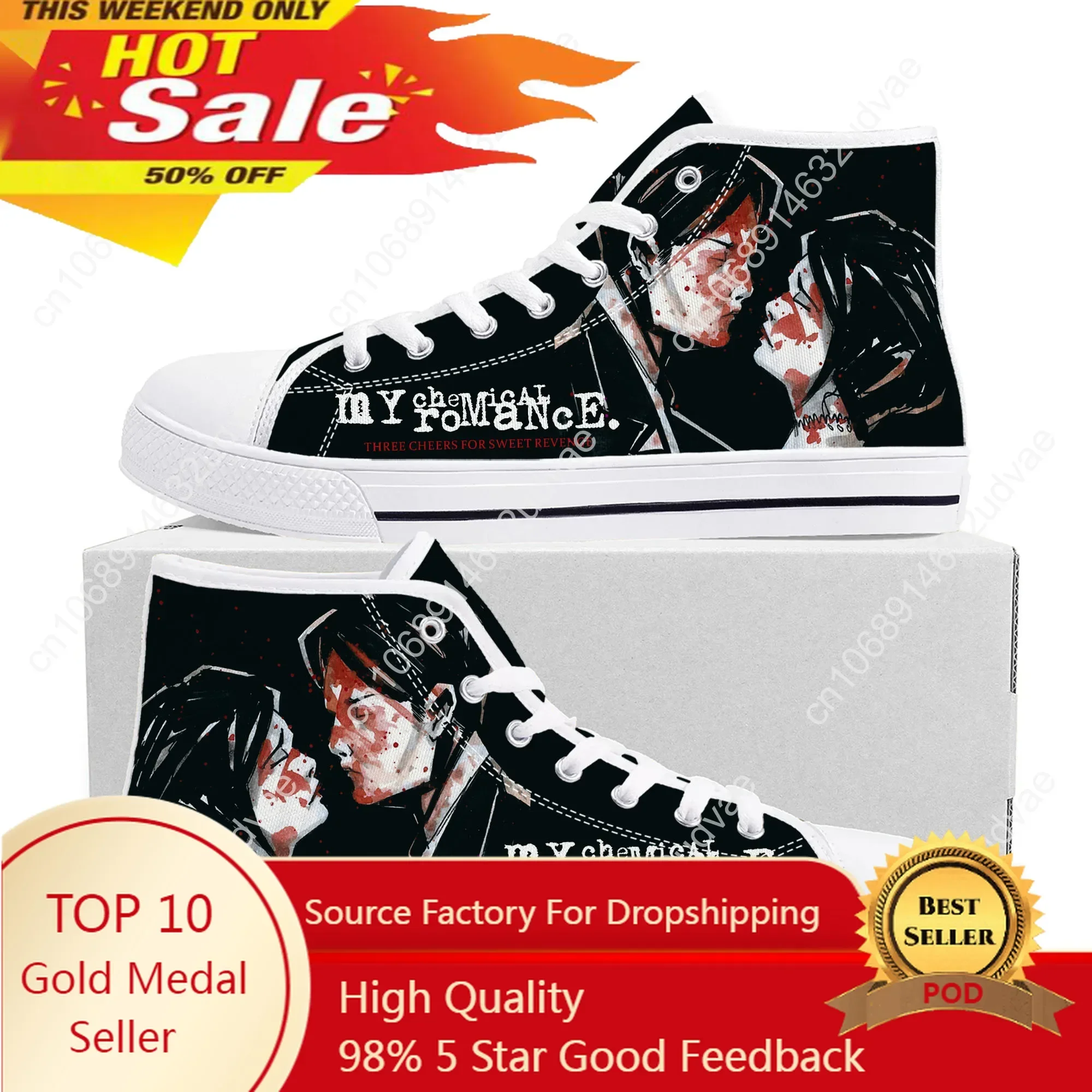 My Chemical Romance Rock Band High Top High Quality Sneakers Mens Womens Teenager Canvas Sneaker Casual Couple Shoes Custom Shoe