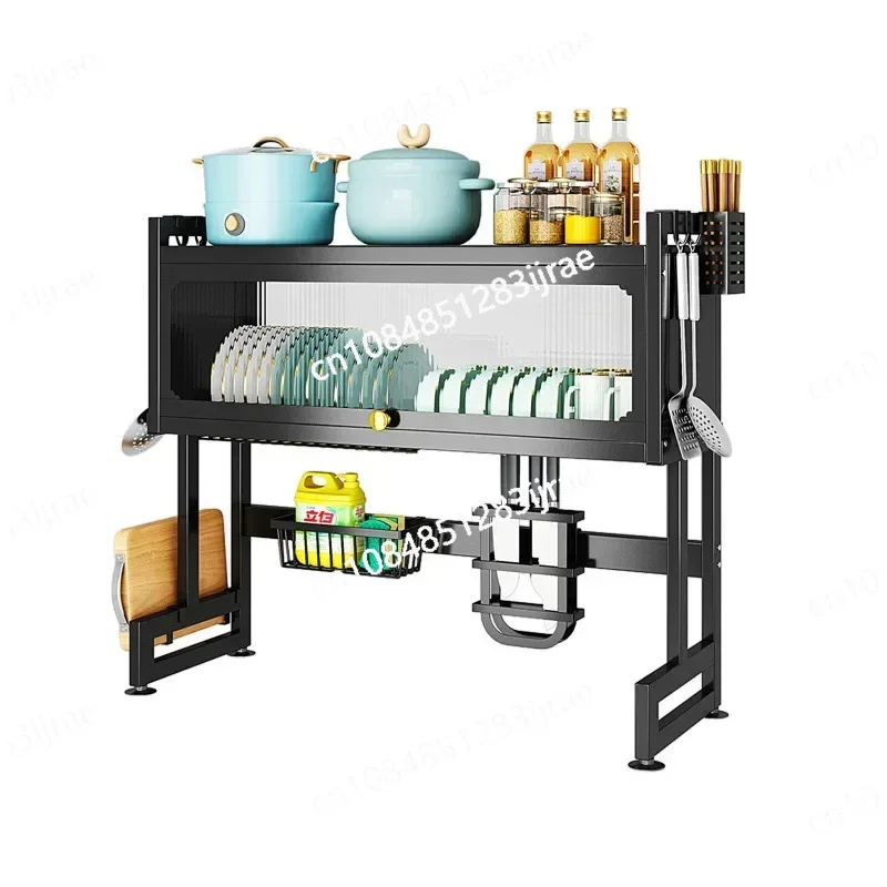 

New Multifunctional Expandable Over Sink Dish Drainer Drying Rack with Door Countertop Telescoping Dish Storage Rack for Kitchen