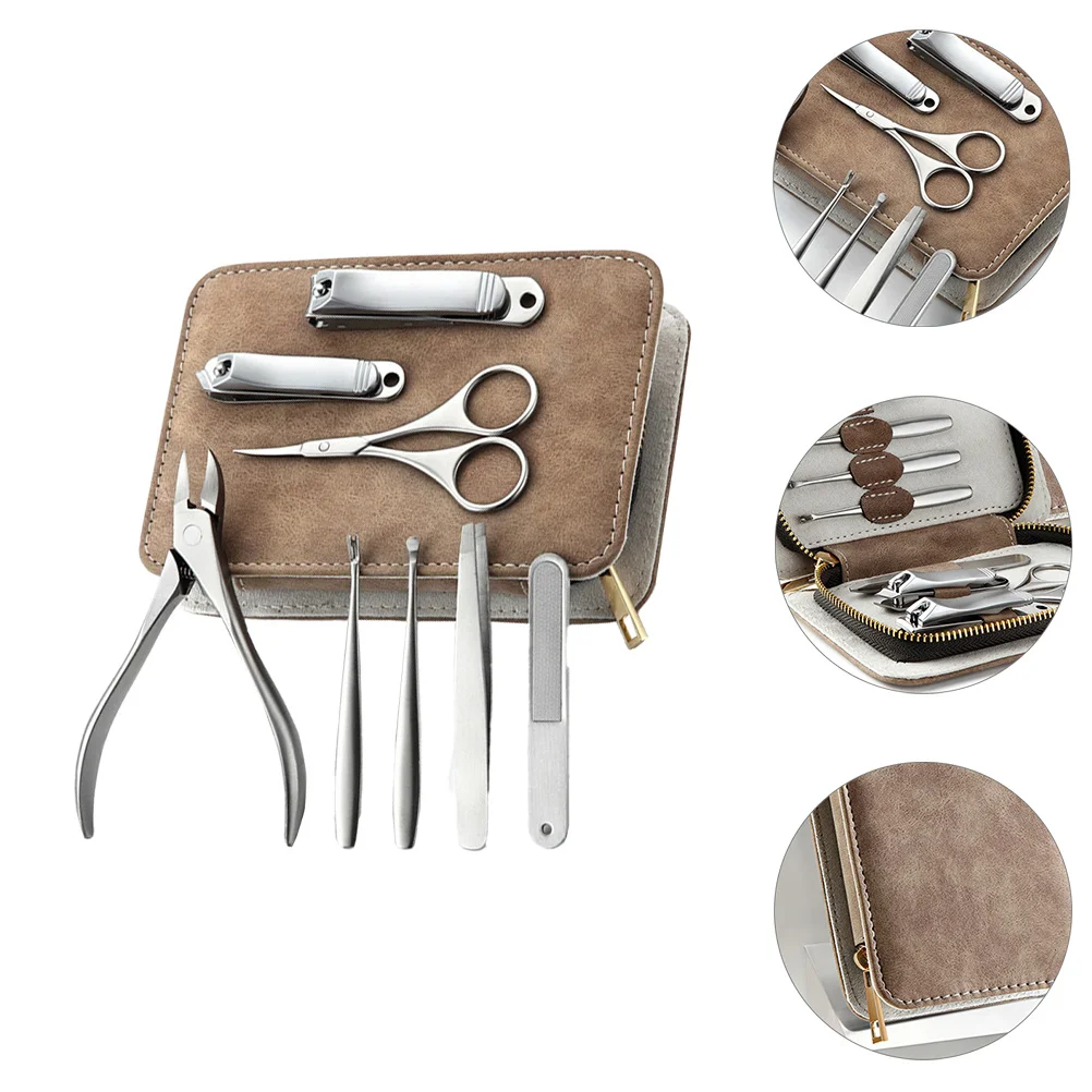 1 مجموعة الفولاذ المقاوم للصدأ مسمار المقص كيت 8 في 1 مجموعة أدوات مانيكير مع حقيبة PU مقص أظافر المهنية أداة تهذيب الأظافر