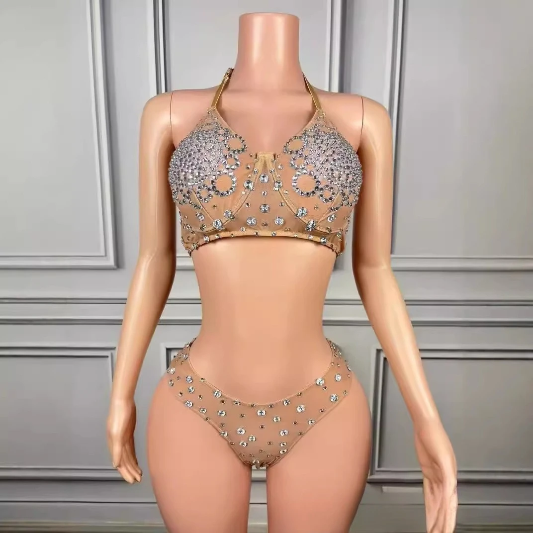 セクシーな海辺サーフ休暇絶妙なラインストーンビキニスパパーティースプリットツーピーススパイスガール水着 Vestidos De Noche Elegantes