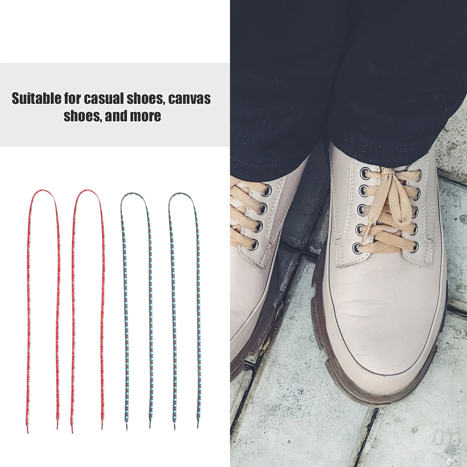 

2Pairs Versatile Christmas Shoelaces Snowfield Plaid Patterns Polyester Flat Laces for Sneakers Sturdy Shoelaces