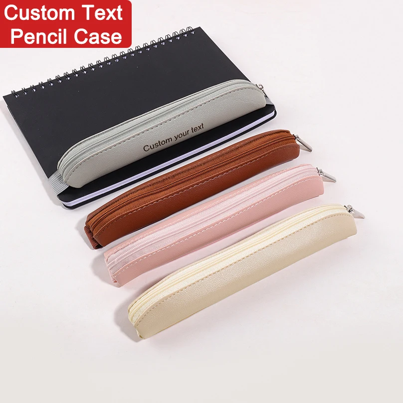 

Custom Text Pencil Case Stationery Personalized Name Pen Sleeve For Book PU Leather School Supplies Customized Text Pencil Pouch