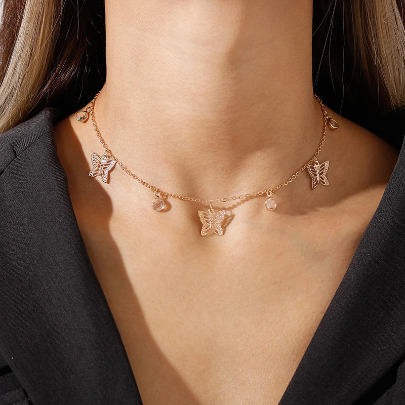 Aihua Niedliche kleine türkische Glücksauge-Schmetterlings-Halskette für Frauen, Statement-Halskette, Halsketten, Chocker, Damenschmuck – Detail 10