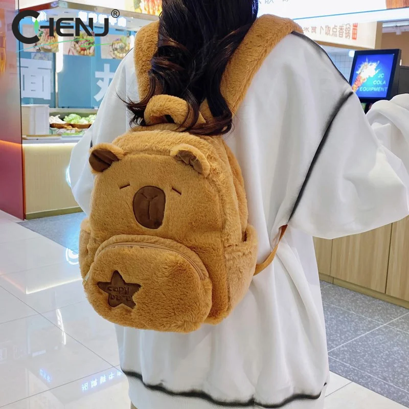 1pcs Cute Capibara Plush Capybara Backpack Versatile Cartoon Students Crossbody Bag School Bags Backpack