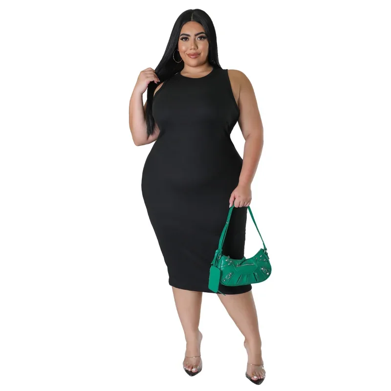 WSFEC L-4XL 2024 African Women Clothing Solid Color Short Sleeve Plus Size Women's Dress Sexy Plus Size Midi Dress Dropshipping