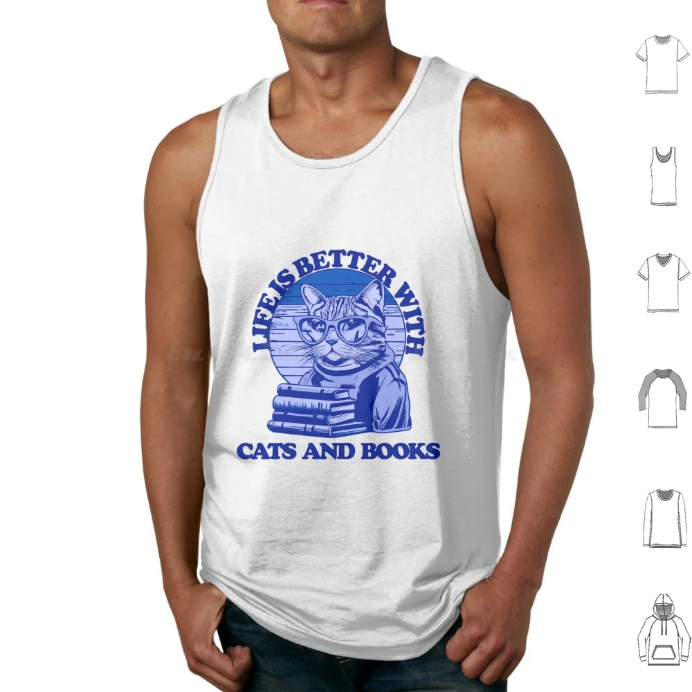 La vida es mejor con gatos y libros camisetas sin mangas chaleco sin mangas la vida es mejor con gatos y libros gatos libros gatos y
