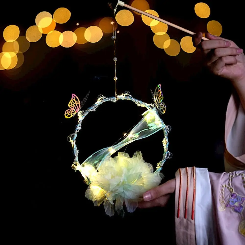 Diy material saco meados de outono festival lanterna diy artesanal forma de flor de lótus handheld coelho lanterna brilhante luminosa