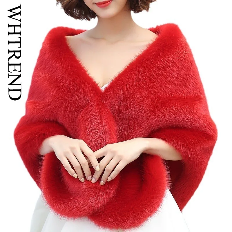 WHTREND الخريف الشتاء الدافئة الزفاف الزفاف تقليد الثعلب شال فرو مساء اللباس عباءة