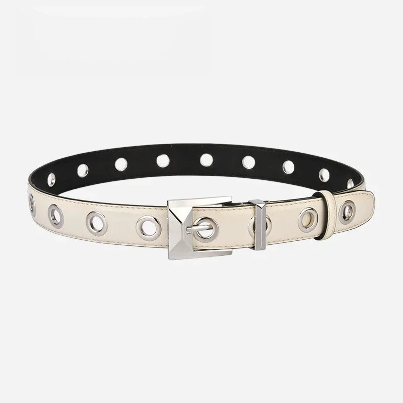 Women's Retro Genuine Leather Rivet Decoration Belt,Personalized Metal Eyelets Needle Buckles Versatile Jeans Dresses Pants Belt