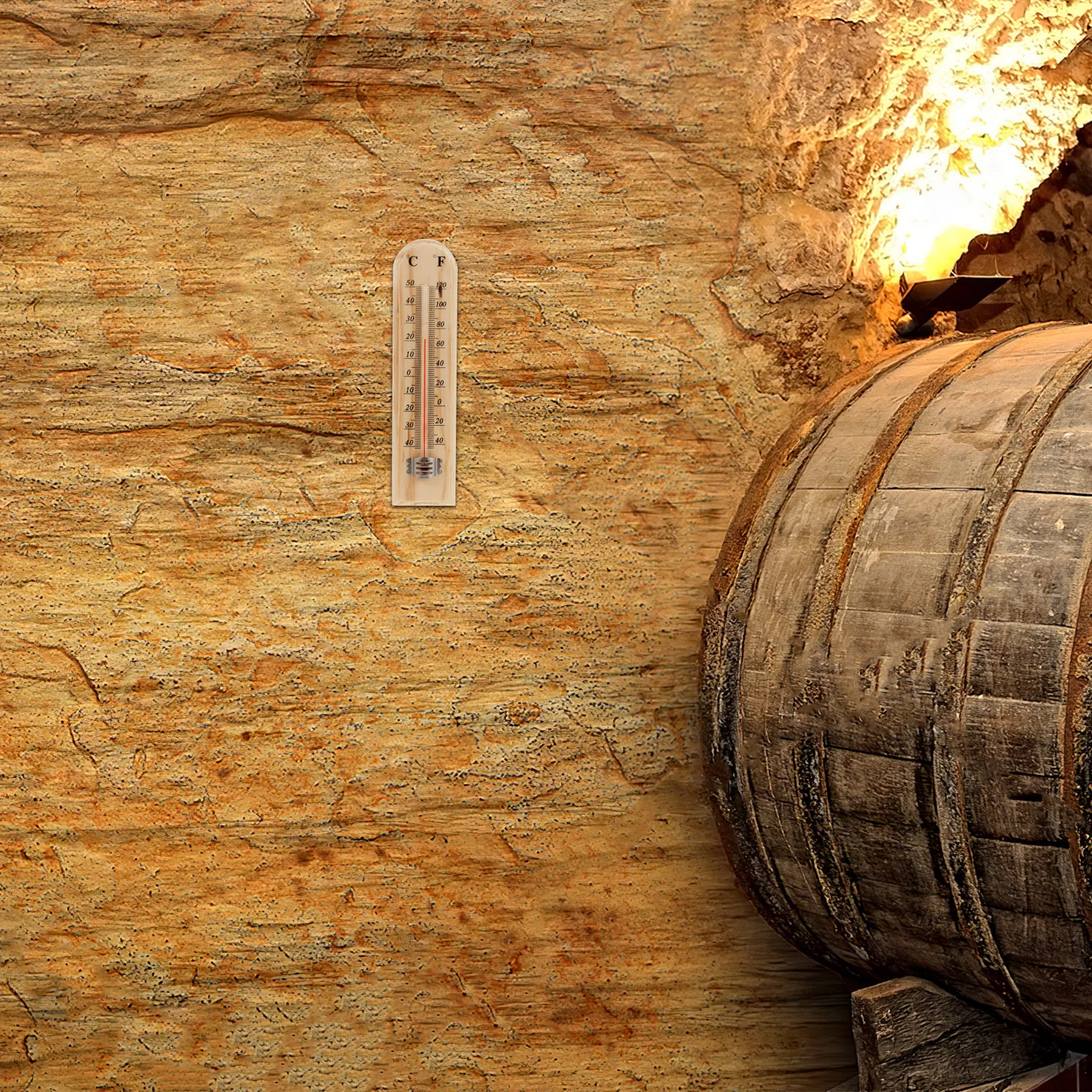 4Pcs Traditional Wooden Wall Thermometer Pine Wood Wine Cellar Hanging Analog Temperature Gauge Indoor Outdoor