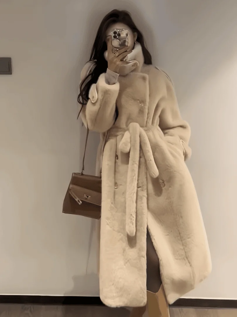 

Double-Row Button Long Lamb Fur Jaet Fake Fur Thiened Loose Coat Straight Tube Sle Long Sve Color Winter Outer...