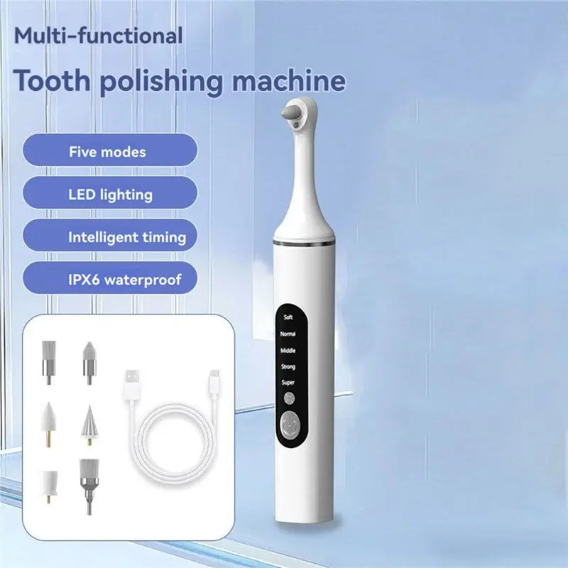 [B25B!】 Electric Teeth Polisher Teeth Cleaning Tools Cleaning Tools 6 Brush Heads 5 Speed Modes
