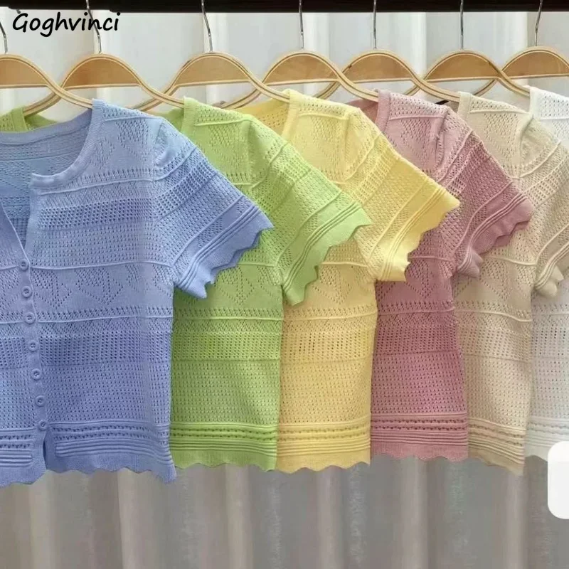 

7 Colors Cardigan Women Sweet Hollow Out Solid Casual Summer Knitwear Chic Slim Gentle All-match Korean Style Fashion Tender New
