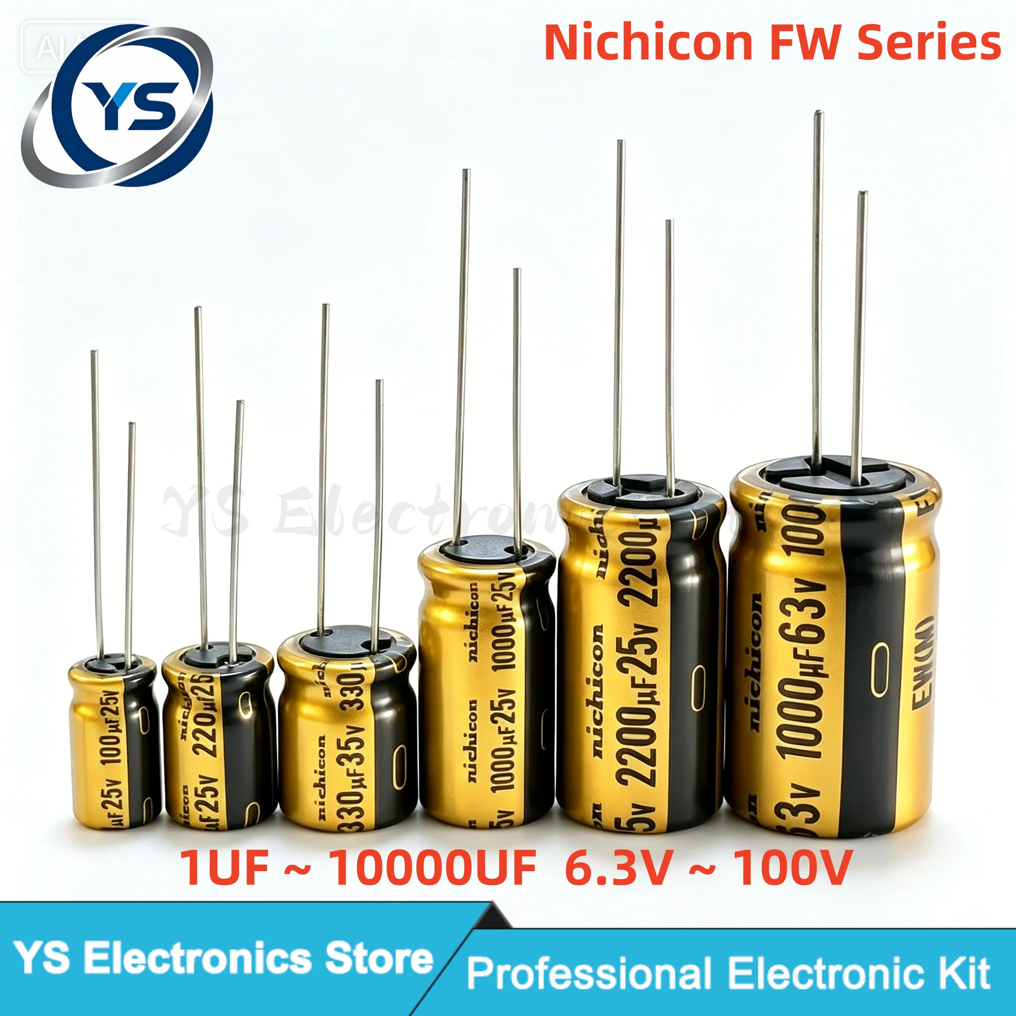 Nichicon FW Series Audio Capacitors 6.3V 10V 16V 25V 35V 50V 63V 100V 10UF 22UF 47UF 100UF 220UF 470UF 1000UF 2200UF Original