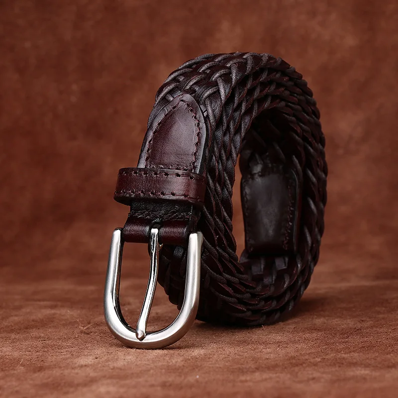 Hand-woven women's belt genuine leather first layer cowhide belt woven couple trendy all-match belt unisex 3cm wide