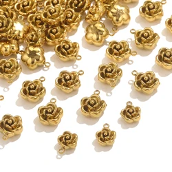 5pcs 8/10mm Stainless Steel Gold-plated Rose Charms For Connectors Earrings Making Supplies DIY Jewelry Supplies Wholesale