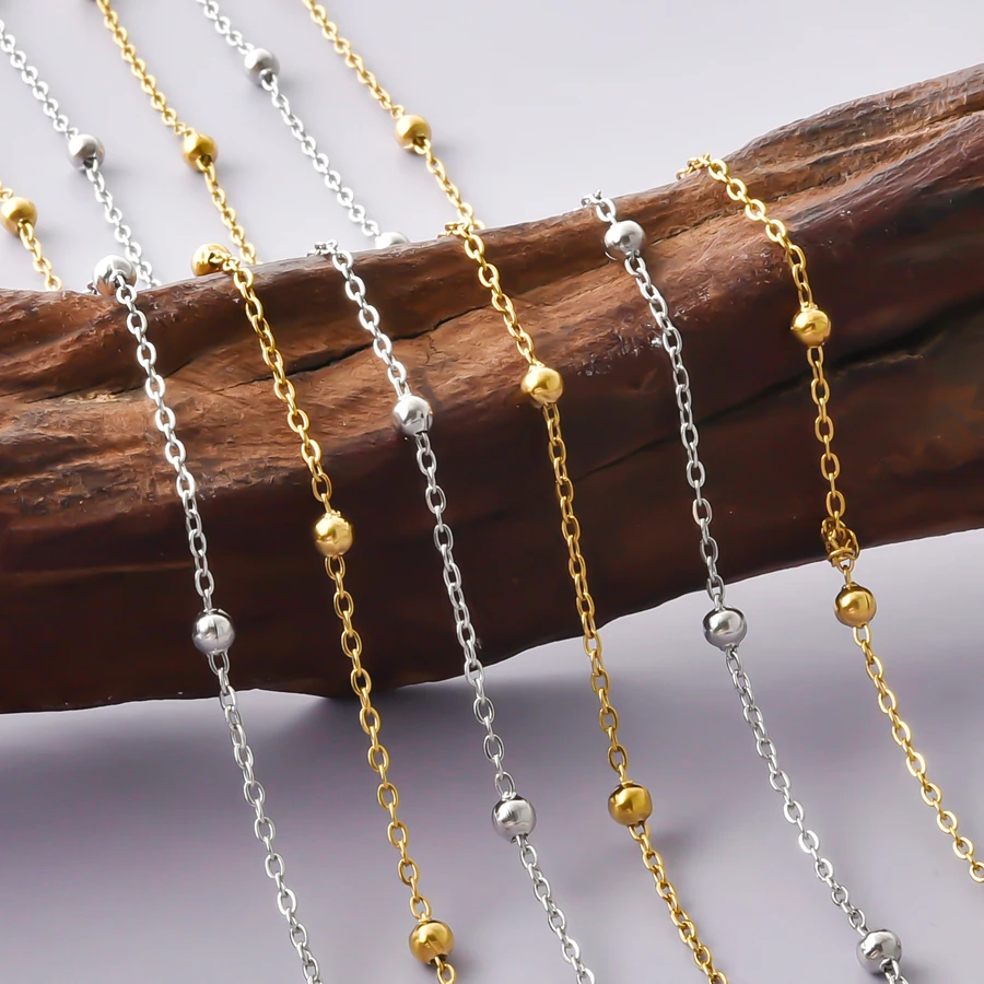 Different Length Cross Chain Beads Necklace For Women Men Elegant Trendy Stainless Steel Chains Choker Metal Collar Neck Jewelry