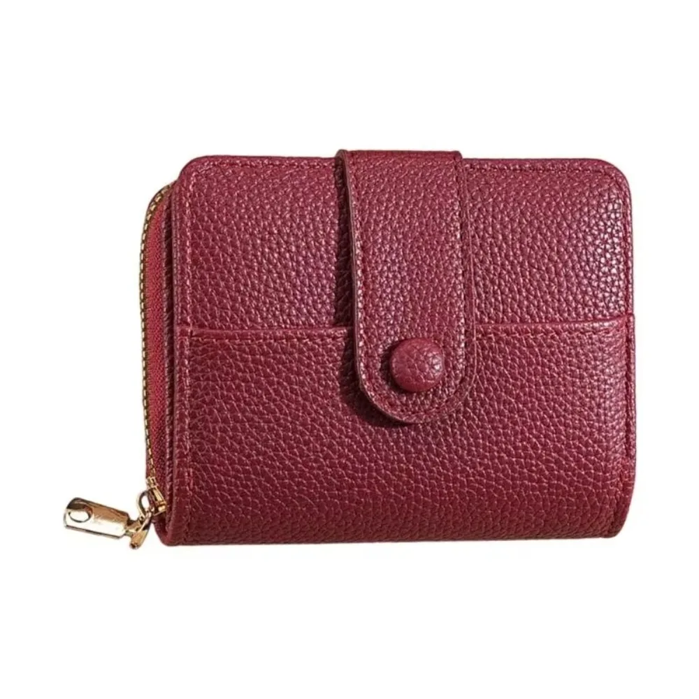 

Casual Elegant Women Short Wallet Lychee Pattern Zipper Business Purse Solid Color Pu Leather Bank/ID/Credit Card Holder Outdoor