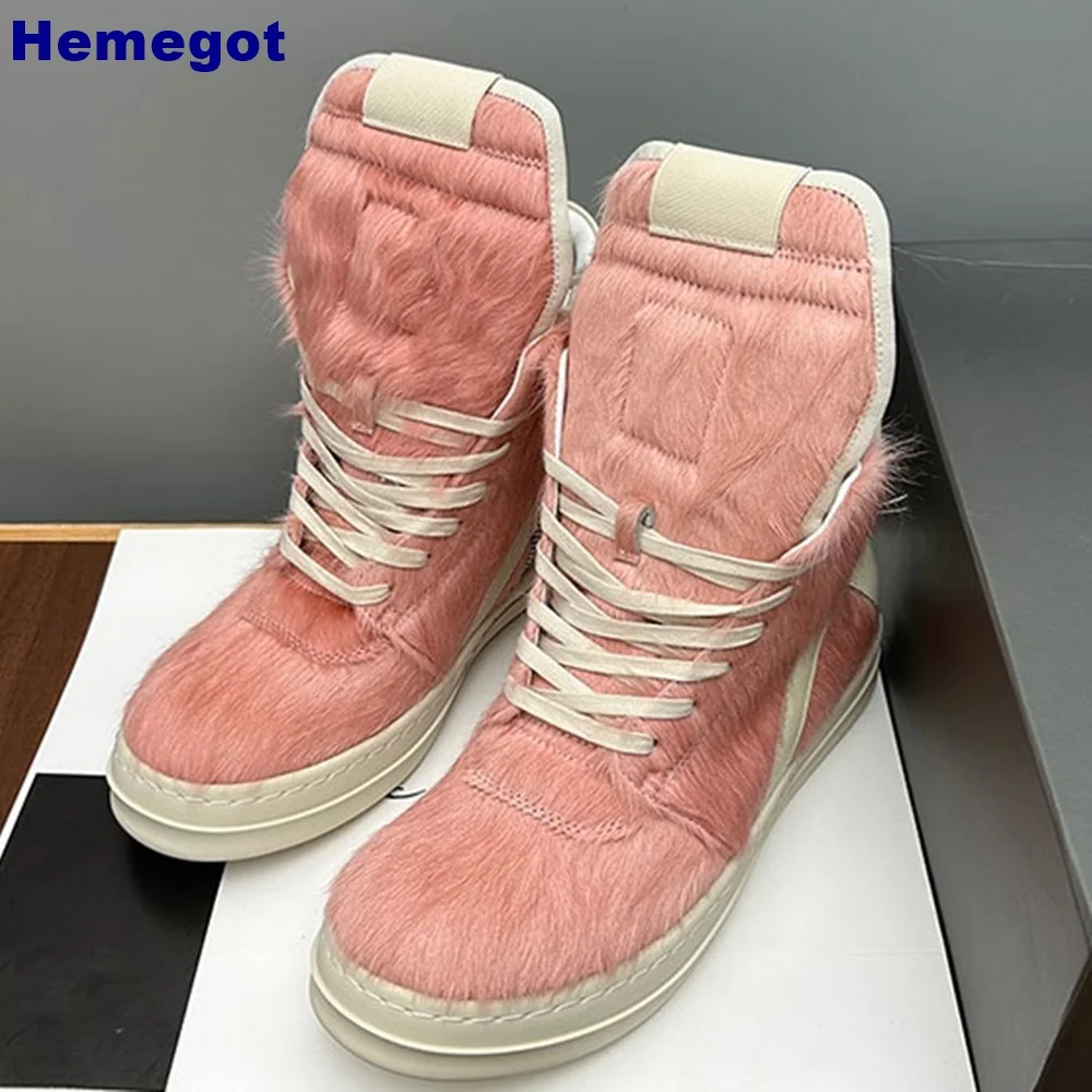 Pink Thick Sole Round Sports Short Boots 2024 New Genuine Leather Running Casual Zipper Shoe 35-44 Street Fashion for Men/women