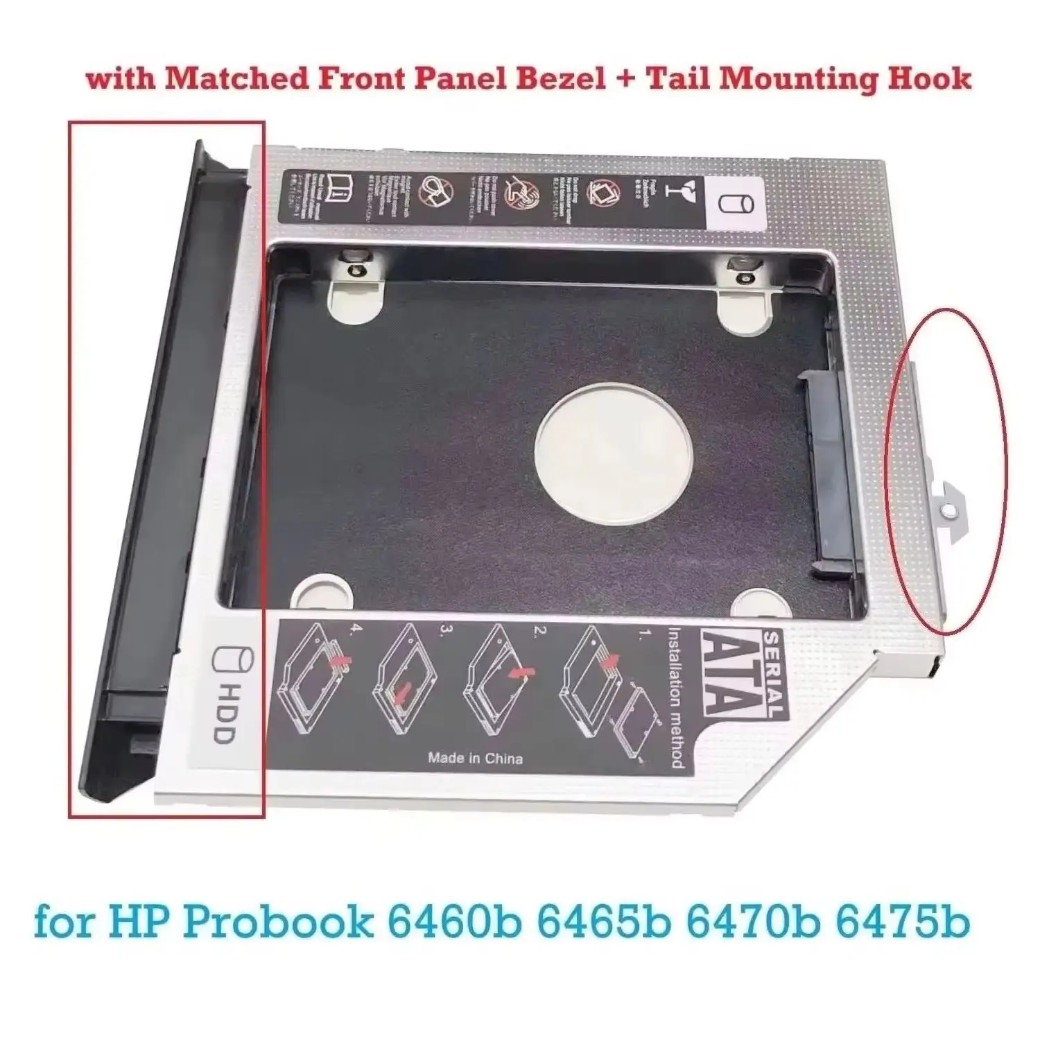 with Bezel Front Panel 2nd Secondary 2.5 HDD Hard Drive Optical Bay Caddy Frame Bracket for HP ProBook 6460b 6465b 6470b 6475b