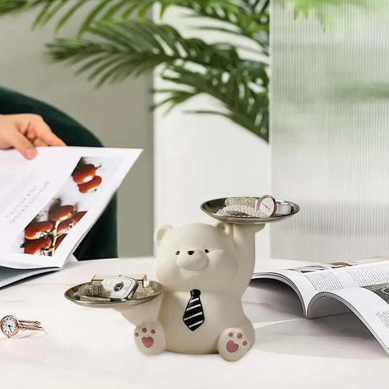

Cartoon Bear Statue Key Storage Tray Living Room Wine Cabinet Perfume Jewelry Tray ornament on Table Home Decorative Tray