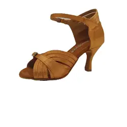 Evkoodance 7cm Heel Salsa Shoes with Crystal Buckle Tan Suede Sole Ballroom Latin Dance Club Party Popular Dance Footwear Shoes