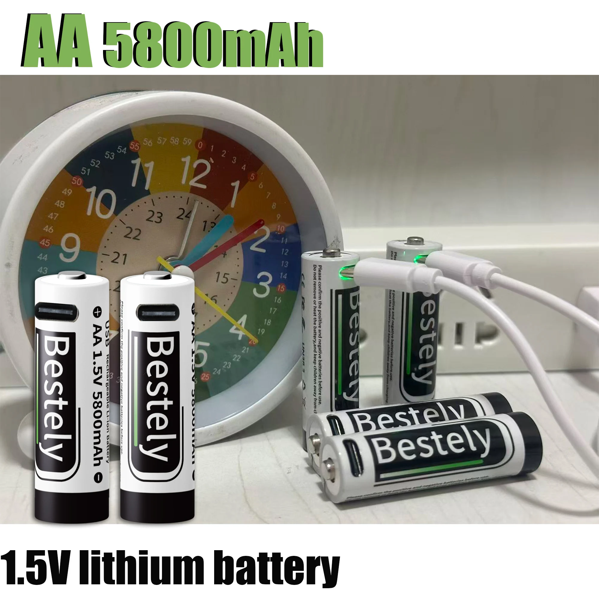 

Durable AA Rechargeable Battery Non-disposable Li-ion Batteries Type-C Fast Charge, for Home&Office