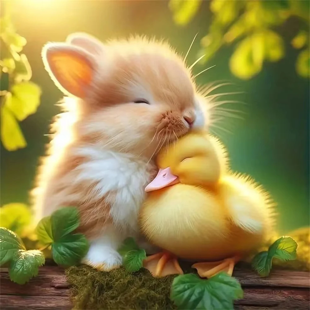

DIY Rabbit and Duckling Jigsaw Puzzle, Cute Forest Animal Hugging Scene, Gift High Quality Perfect Home Decor