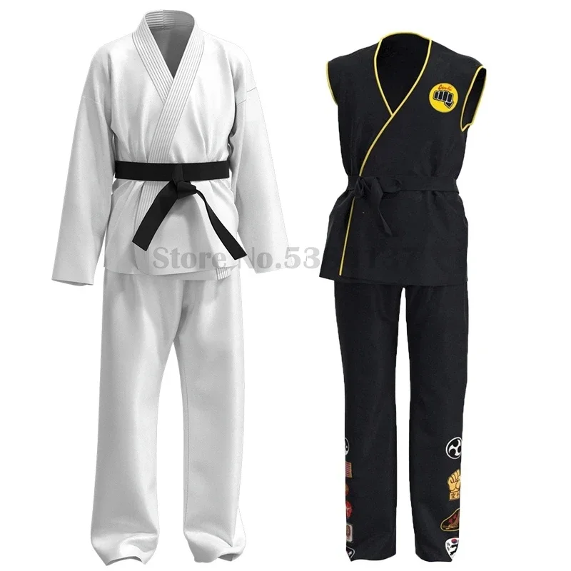 Disfraz de Karate Kid Cobra Kai para adultos y niños, uniforme de Cosplay, Top, pantalones, trajes, traje de fiesta de Carnaval de Halloween, actuación en escenario