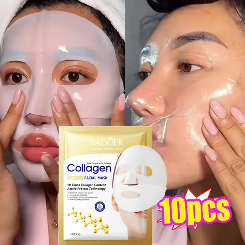 Máscara Facial Coreana de Colágeno Anti-Rugas (10 unidades) - Reduz Linhas Finas, Antienvelhecimento, Firmadora, Hidratante e Iluminadora para a Pele