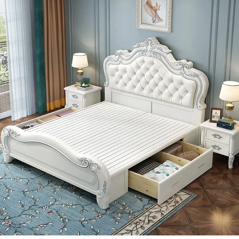 Princess Wood Frame Bed Modern Platform Designer Wooden Full Set Bed Double Headboards Luxury Camas De Dormitorio Home Furniture