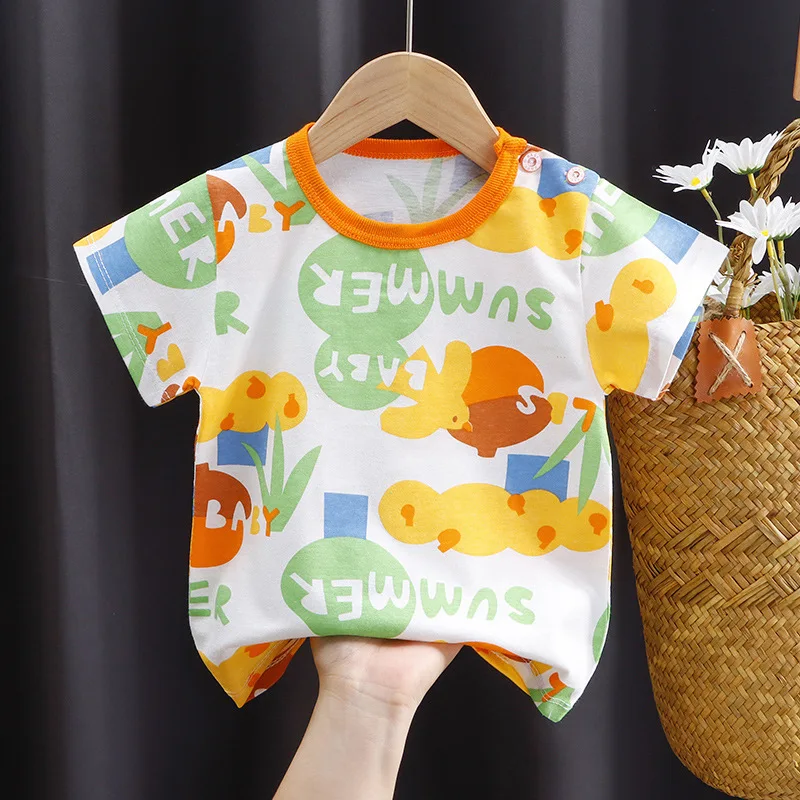 

New Children's Short SleeveTT-shirt Cotton Girls' Summer Clothes Baby Baby Children's Summer Clothing Boys' Tops One Piece Drops