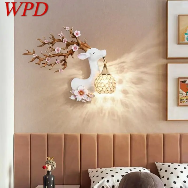 

WPD Contemporary Deer Wall Light LED Creative Plum Blossom Decor Resin Sconce Lamp for Home Living Room Bedroom Corridor