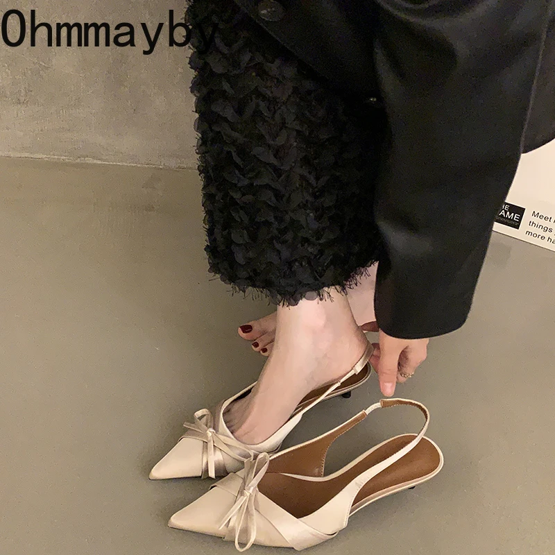 Summer High Heel Butterfly-knot Women Sandals Fashion Pointed Toe Singbacks Shoes Ladies Elegant Dancing Party Pumps