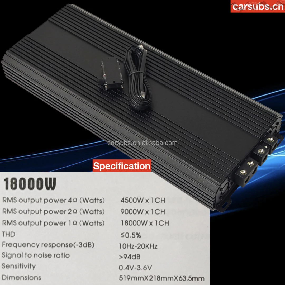 

Gold Seller Brazilian 1 Ohm RMS 18000W Car Subwoofer Amplifier Full Range Strong Bass Peak 36000W Monoblock Car SPL Amplifier Cl
