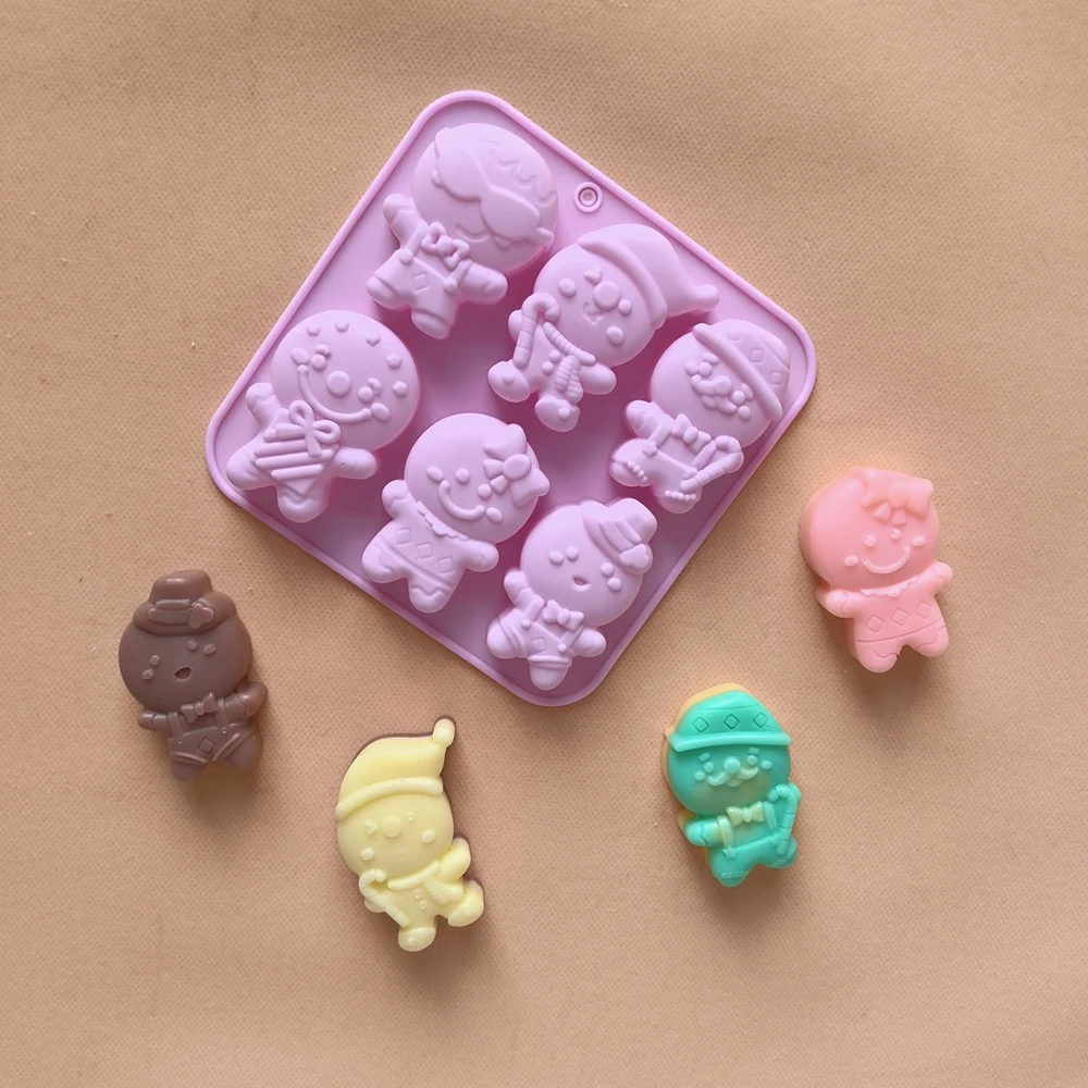 1pc 6-hole gingerbread human shaped silicone mold, used for baking mousse cakes and 3D chocolate cream cakes