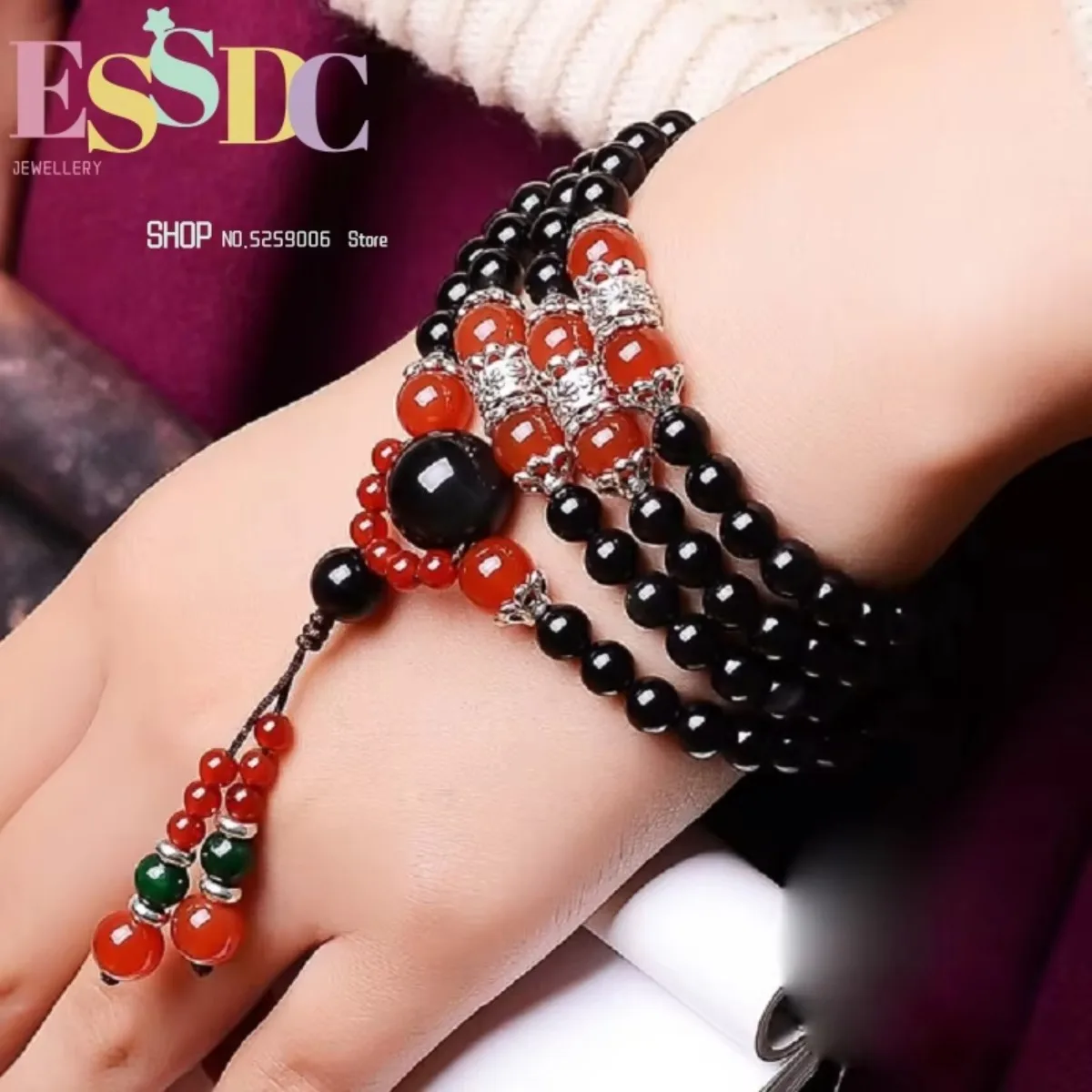 

Natural Obsidian and Tiger Eye Stone 108 Mala Beads Fashion Male and Female Bracelet Wholesale