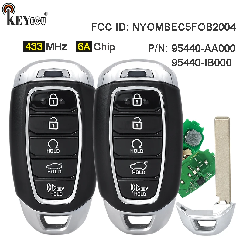 

KEYECU 434MHz 4A Chip P/N: 95440-AA000 95440-IB000 FCC ID: NYOMBEC5FOB2004 Smart Remote Key Fob for Hyundai Elantra 2020-2023