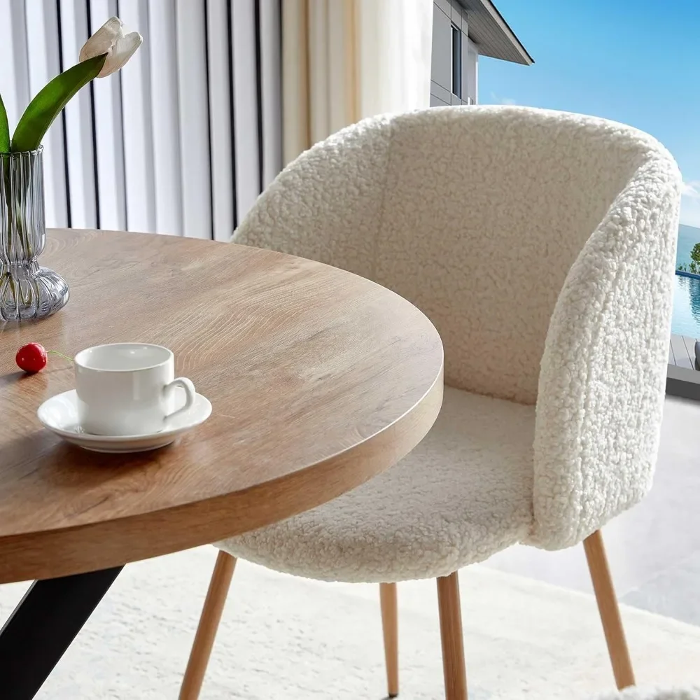 Conjunto de mesa de jantar redonda de 5 peças, tampo de mesa de MDF de 37 polegadas, conjunto de cadeiras de jantar branco de pele sintética com perna de metal de grão de madeira