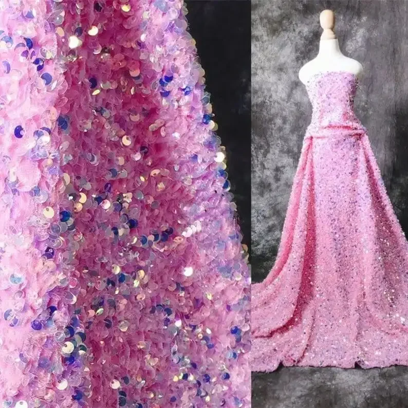 

High quality Stretch pink sequins Velvet Fabric sequin Velvet Fabric Tutu Dress, Gowns, Wedding Dress party dress 1 yards