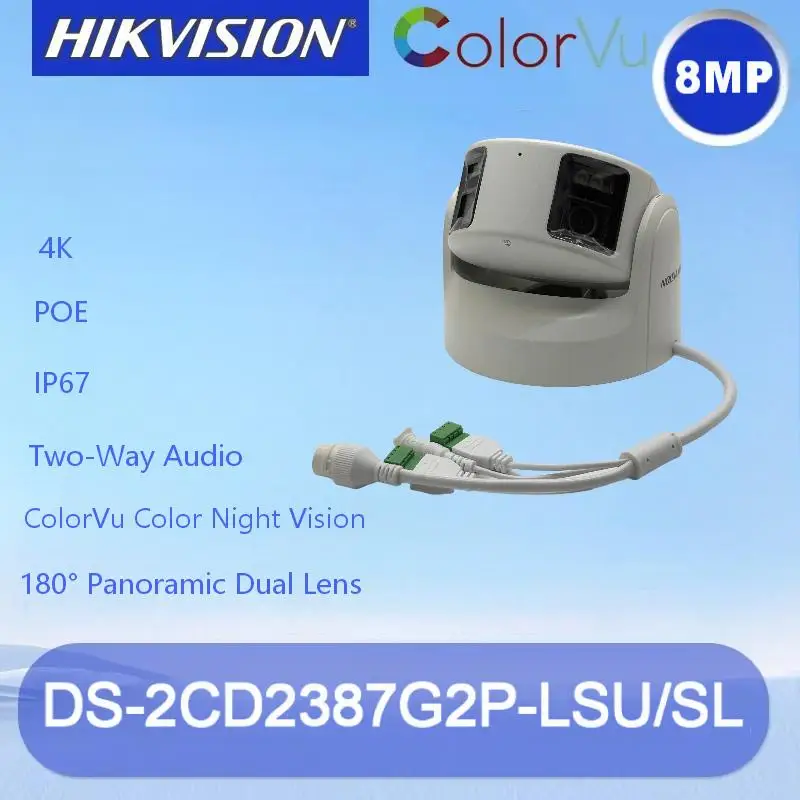 

IP-камера Hikvision 8 МП 4K DS-2CD2387G2P-LSU/SL, панорамная, ColorVu, турельная, с двумя объективами, цветное ночное видение, микрофон, динамик, WDR, защита от перегрузок