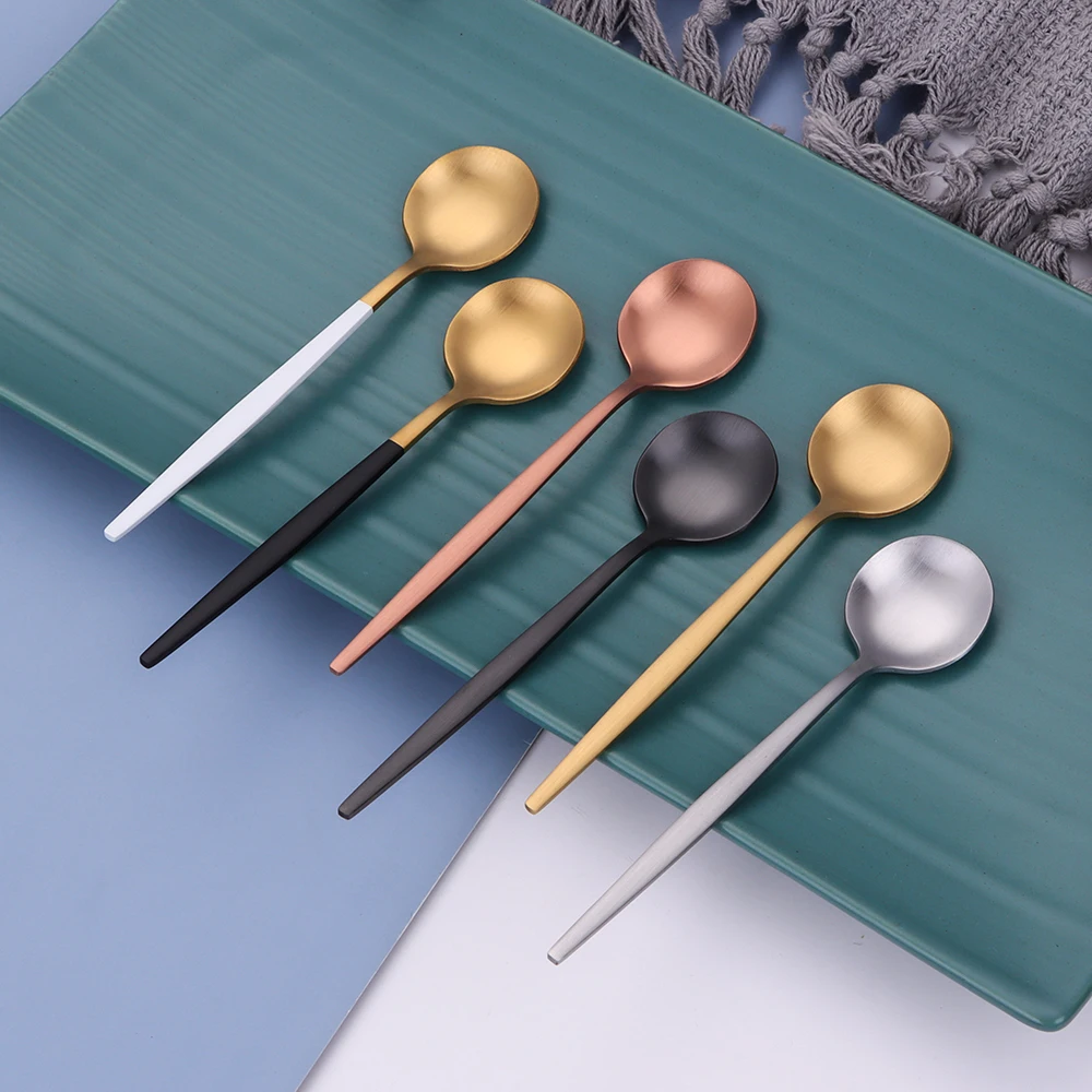 3/6 Pieces Gold Stirring Teaspoons Stainless Steel Coffee Spoon Set Ice Cream Cake Dessert Mini Spoon Afternoon Party Cutlery