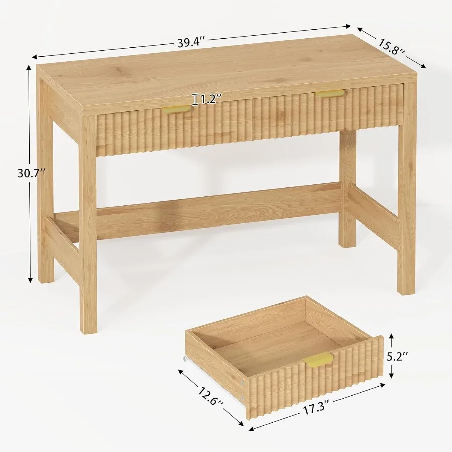 مكتب كمبيوتر مخدد مع درجين 39 بوصة مكتب دراسة للكتابة المدمج مع مساحة تخزين للمساحات الصغيرة مثالية لسرير المكاتب المنزلية