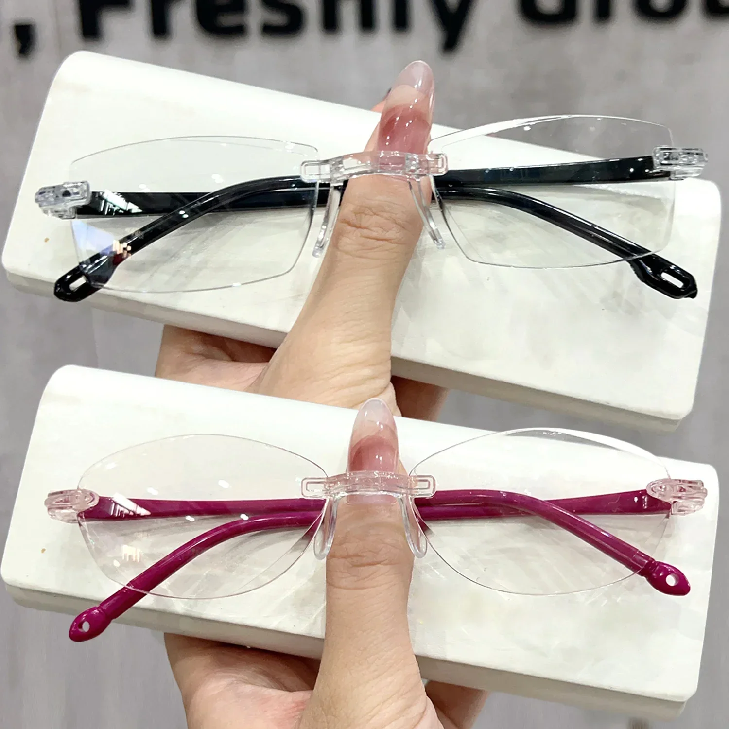 Harajuku Rimless Glasses for Women Transparent Rectangle Shades Eyewear Blocking Glasses Frameless Anti-blue Optical Eyeglass