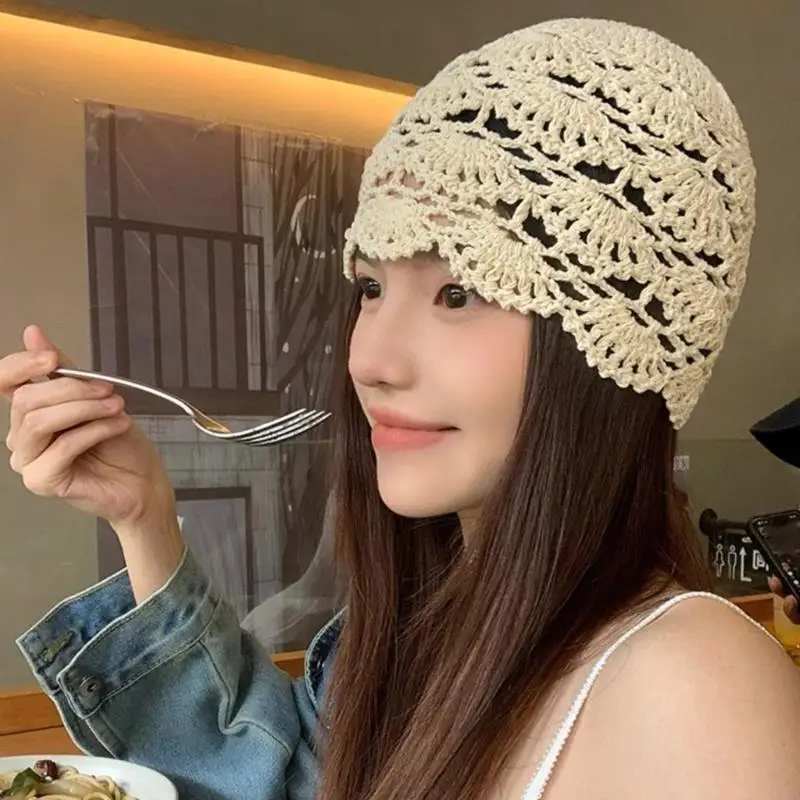 Dzianinowy kwiat czapka typu beanie z wydrążoną czaszką dla dorosłych popularne szydełkowane nakrycia głowy Y08E
