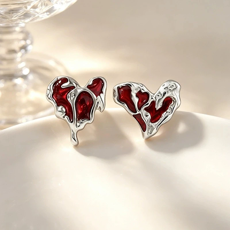 Asymmetric Lava Texture Heart Ear Stud Piercing Earrings For Women Girl Fashion New Jewelry Gift Party